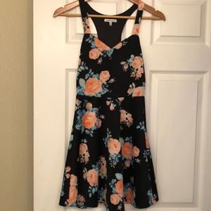 Orange and blue flowered dress